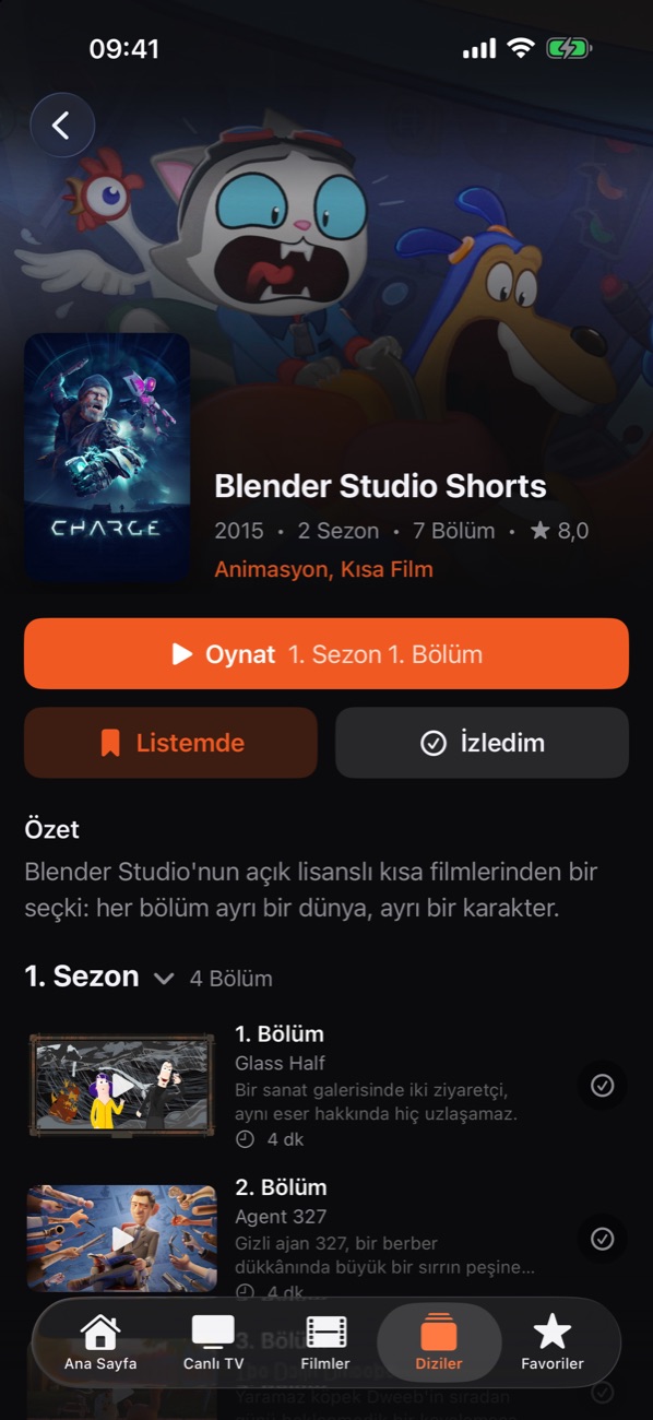 iPhone'da dizi sayfası