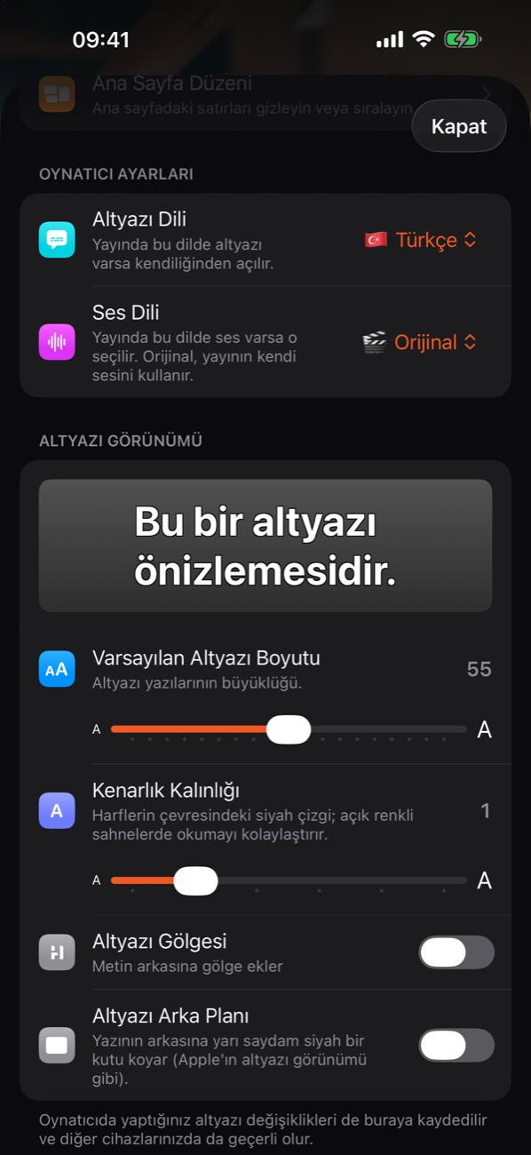 Oynatıcı ayarları